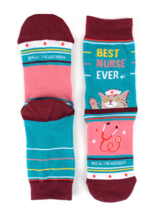 PARQUET Brand Ladies ‘BEST NURSE EVER’ With CAT ‘HEALTHCARE HERO’ - Novelty Socks for Less