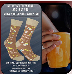 FUNATIC Brand Unisex ‘GET MY COFFEE WRONG, I CUT YOU’ Socks - Novelty Socks for Less