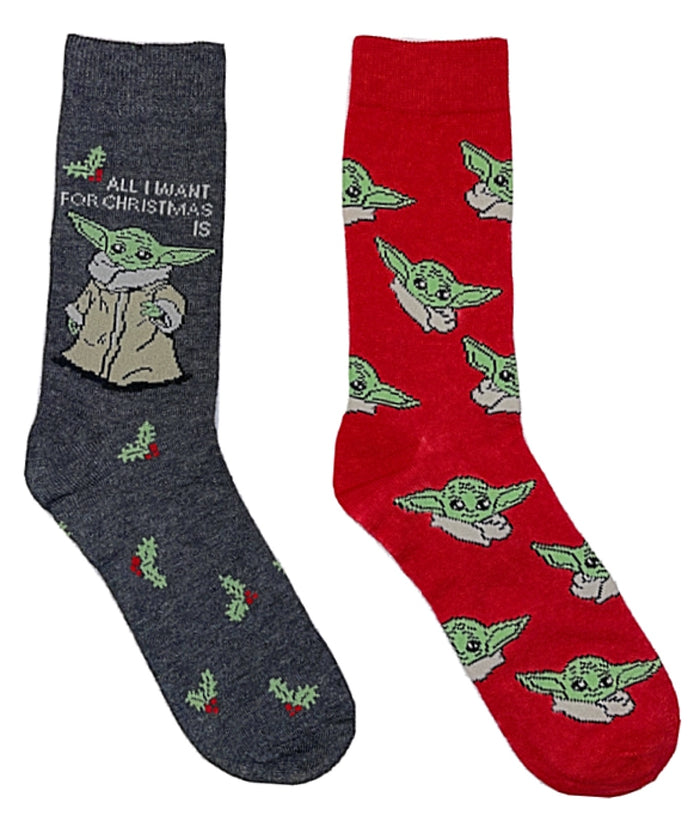 DISNEY STAR WARS MEN’S BABY YODA CHRISTMAS 2 PAIR OF SOCKS ‘ALL I WANT FOR CHRISTMAS’