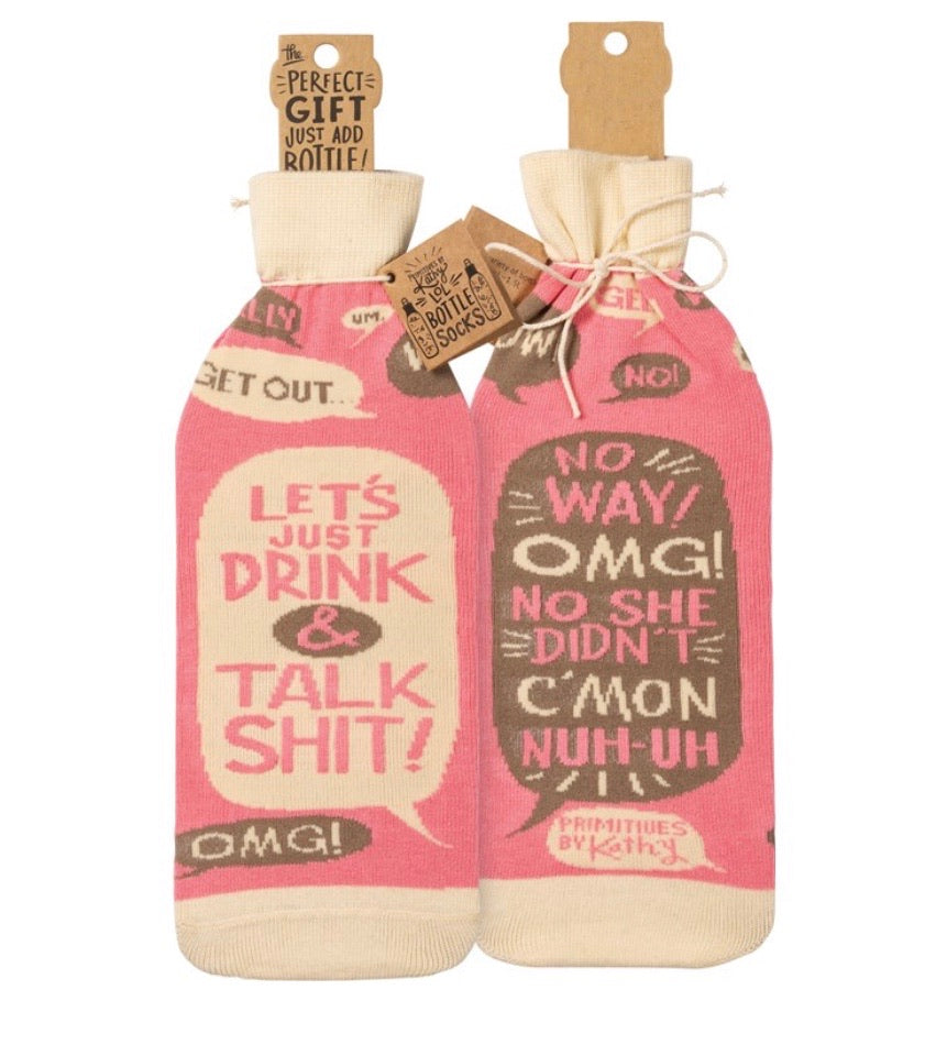 PRIMITIVES BY KATHY ‘LET’S DRINK/TALK SH*T’ BOTTLE SOCK - Novelty Socks for Less