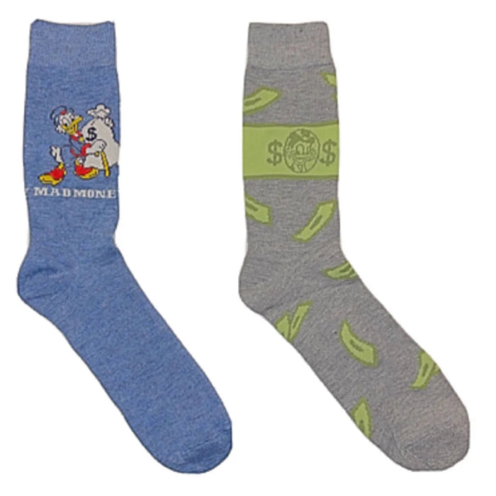 DISNEY DUCKTALES Men’s 2 Pair Of SCROOGE MCDUCK Socks ‘MAD MONEY’