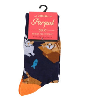 Parquet Brand Ladies CATS IN BOXES Socks - Novelty Socks for Less