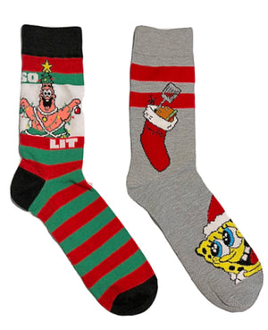 SPONGEBOB SQUAREPANTS Men’s 2 Pair Of CHRISTMAS Socks ‘SO LIT’ - Novelty Socks for Less