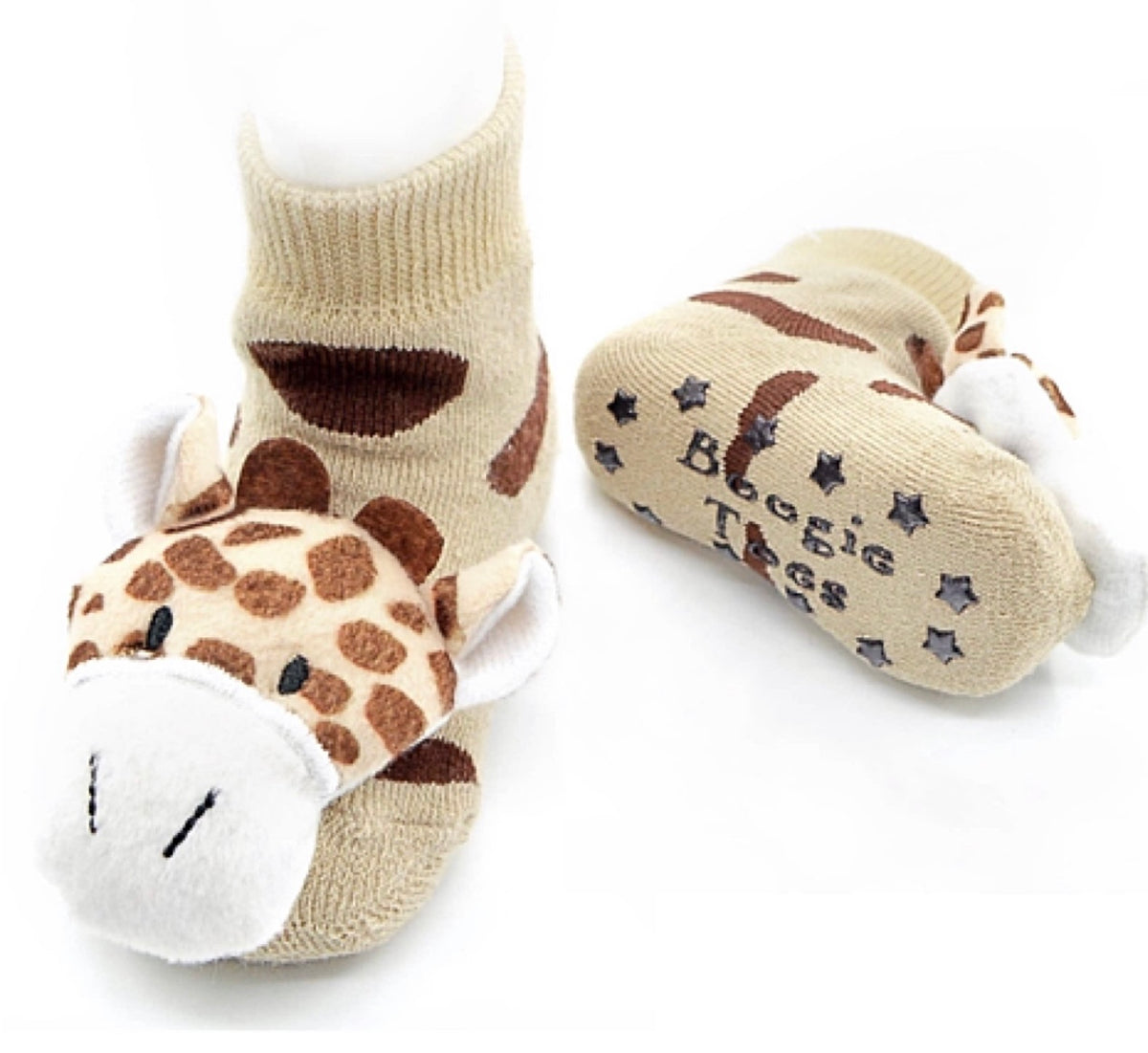 BOOGIE TOES Unisex Baby GIRAFFE RATTLE GRIPPER BOTTOM SOCKS By PIERO LIVENTI - Novelty Socks for Less