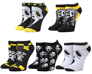 GHOSTFACE LADIES 5 PAIR OF ANKLE SOCKS BIOWORLD BRAND - Novelty Socks for Less