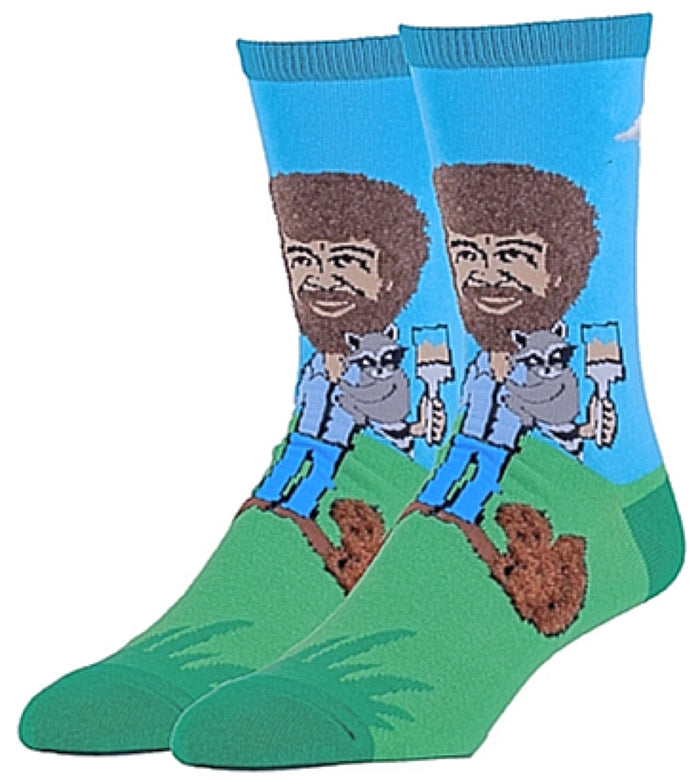 BOB ROSS Men’s ‘LET’S PAINT’ Socks With FUZZY HAIR OOOH YEAH Brand