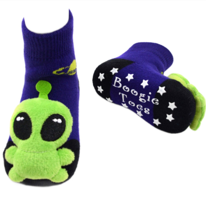 BOOGIE TOES Unisex Baby ALIEN Rattle GRIPPER BOTTOM Socks By PIERO LIVENTI