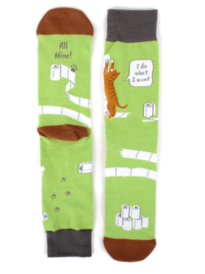 PARQUET BRAND Men’s CATS PLAYING WITH TOILET PAPER SOCKS 'I DO WHAT I WANT' - Novelty Socks for Less