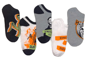 HALLOWEEN II LADIES MICHAEL MYERS 5 PAIR OF NO SHOW SOCKS ‘SLAY ALL DAY’ - Novelty Socks for Less