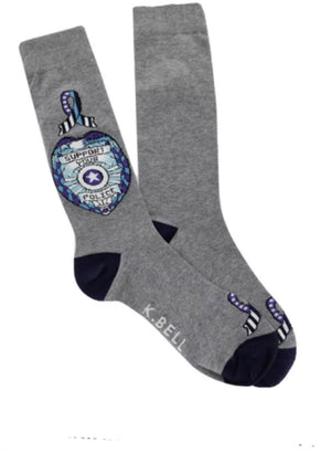 K. BELL Mens SUPPORT YOUR POLICE Socks - Novelty Socks for Less