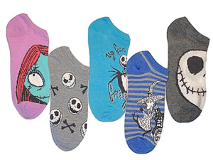 DISNEY THE NIGHTMARE BEFORE CHRISTMAS Ladies 5 Pair Of No Show Socks - Novelty Socks for Less