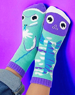 PALS SOCKS Brand Unisex DOLPHIN & FISH Mismatched Gripper Bottom Socks - Novelty Socks for Less