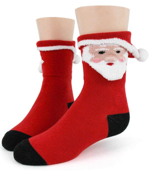 FOOT TRAFFIC Brand Kids 3-D SANTA CLAUS Socks Youth Shoe Size 12-5 - Novelty Socks for Less