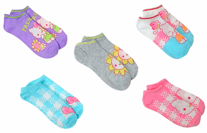 SANRIO HELLO KITTY Ladies 5 Pair Of No Show Socks FLOWERS & BUTTERFLIES