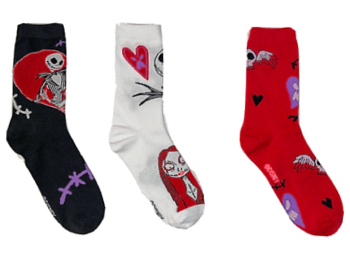 DISNEY THE NIGHTMARE BEFORE CHRISTMAS LADIES VALENTINES DAY 3 PAIR OF SOCKS ‘LOVE YOU TO DEATH’