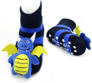 BOOGIE TOES Unisex Baby DRAGON RATTLE GRIPPER BOTTOM SOCKS By PIERO LIVENTI - Novelty Socks for Less