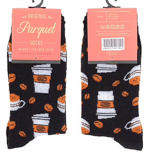 PARQUET BRAND LADIES Coffee Socks Coffee Cups & Coffee Beans - Novelty Socks for Less