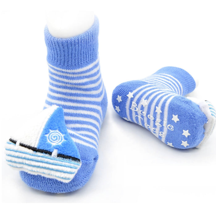 BOOGIE TOES Unisex Baby SAILBOAT RATTLE GRIPPER BOTTOM SOCKS By PIERO LIVENTI