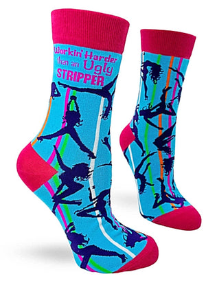 FABDAZ Brand Ladies WORKIN’ HARDER THAN AN UGLY STRIPPER’ SOCKS - Novelty Socks for Less