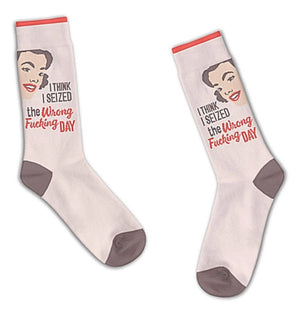 FUNATIC Brand Unisex ‘I THINK I SEIZED THE WRONG F-N DAY’ - Novelty Socks for Less