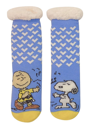 PEANUTS Ladies CHARLIE BROWN Sherpa Lined Gripper Bottom Slipper Socks With SNOOPY - Novelty Socks for Less