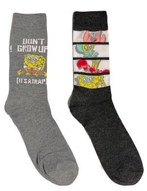 SPONGEBOB SQUAREPANTS Men’s 2 Pair Of Socks ‘DON’T GROW UP IT’S A TRAP - Novelty Socks for Less