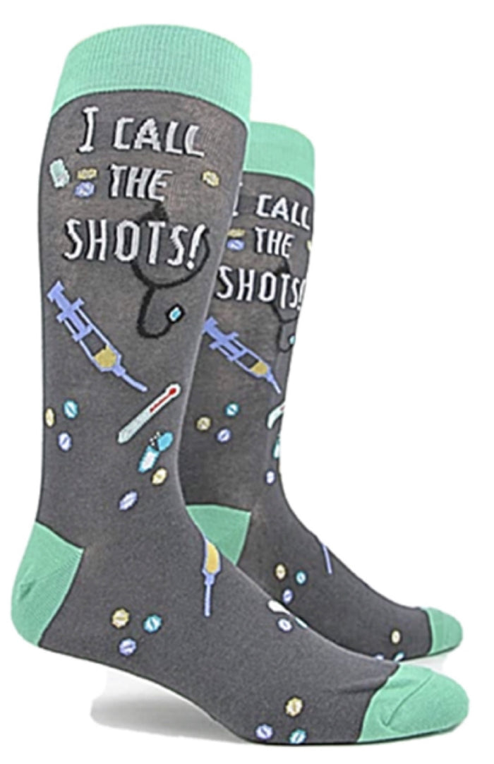 FOOT TRAFFIC Brand Men’s MEDICAL NURSE HEALTHCARE Socks Says ‘I CALL THE SHOTS’