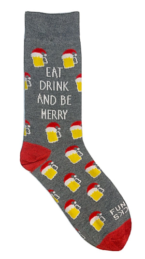FUNKY SOCKS Brand Men’s CHRISTMAS Socks ‘EAT DRINK & BE MERRY’ With BEER - Novelty Socks for Less