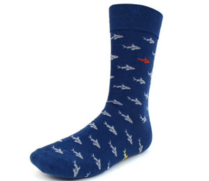Parquet Brand Men’s Socks BLUE WITH SHARKS - Novelty Socks for Less