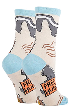 OOOH YEAH Brand Ladies FREE HUGS Socks SKUNK & PORCUPINE - Novelty Socks for Less