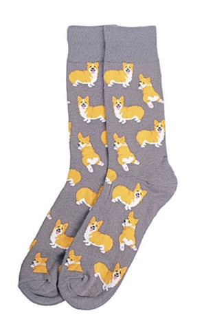 PARQUET Brand Men’s CORGI Dog Socks BLUE Or GRAY - Novelty Socks for Less