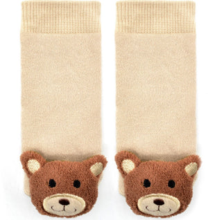 BOOGIE TOES Unisex Baby TEDDY BEAR RATTLE GRIPPER BOTTOM SOCKS By PIERO LIVENTI - Novelty Socks for Less