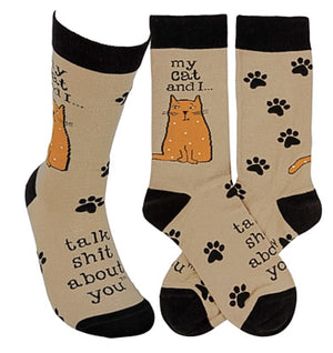 PRIMITIVES BY KATHY Unisex Socks ‘MY CAT & I TALK SHIT ABOUT YOU’ - Novelty Socks for Less