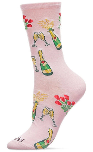 MeMoi BRAND LADIES CHAMPAGNE TOAST & ROSES VALENTINE’S DAY SOCKS - Novelty Socks for Less