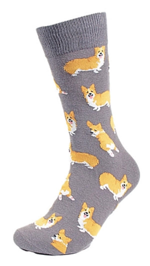 PARQUET Brand Men’s CORGI Dog Socks BLUE Or GRAY - Novelty Socks for Less