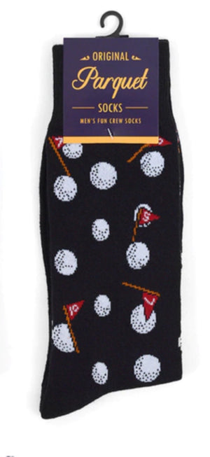 PARQUET Brand Men’s GOLF Socks GOLF BALLS & FLAGS - Novelty Socks for Less