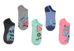 DISNEY LILO & STITCH Ladies 5 Pair No Show Socks ‘WEIRD BUT CUTE’ - Novelty Socks for Less