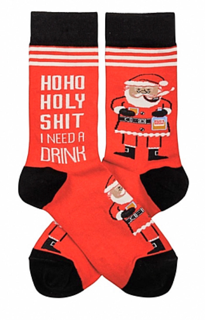 PRIMITIVES BY KATHY Unisex CHRISTMAS Socks 'HO HO HOLY SHIT I NEED A DRINK’