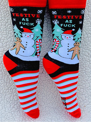 GROOVY THINGS BRAND LADIES CHRISTMAS SOCKS ‘FESTIVE AS FUCK’ - Novelty Socks for Less