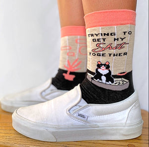 GROOVY THINGS BRAND LADIES CAT SOCKS ‘TRYING TO GET MY SHIT TOGETHER’ - Novelty Socks for Less