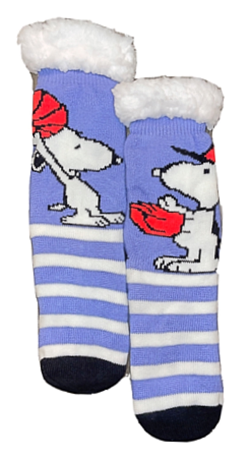 PEANUTS LADIES SNOOPY SHERPA LINED GRIPPER BOTTOM SLIPPER SOCKS BASKETBALL & BASEBALL - Novelty Socks for Less