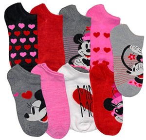 DISNEY Ladies 9 Pair Of VALENTINES DAY Low Show Socks MINNIE MOUSE - Novelty Socks for Less