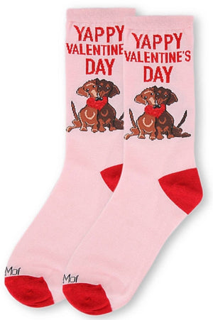 MeMoi BRAND LADIES DACHSHUND VALENTINE’S DAY SOCKS ‘YAPPY VALENTINE’S DAY’ - Novelty Socks for Less