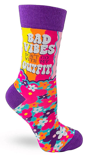 FABDAZ BRAND LADIES ‘BAD VIBES DON’T GO WITH MY OUTFIT’ SOCKS - Novelty Socks for Less
