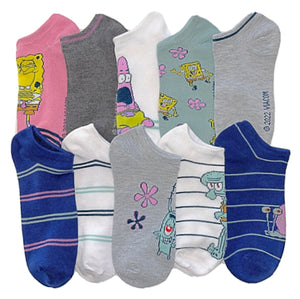 SPONGEBOB SQUAREPANTS Ladies 10 Pair Of Low Show Socks PLANKTON, SQUIDWARD - Novelty Socks for Less