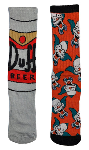 THE SIMPSONS Men’s 2 Pair Of Socks KRUSTY THE CLOWN & DUFF BEER - Novelty Socks for Less
