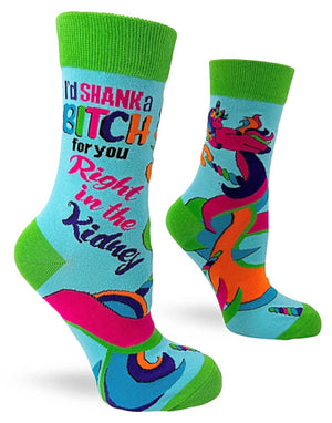 FABDAZ BRAND LADIES ‘I’D SHANK A BITCH FOR YOU RIGHT IN THE KIDNEY’ SOCKS - Novelty Socks for Less
