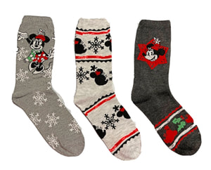 DISNEY LADIES 3 Pair Of CHRISTMAS MINNIE MOUSE SOCKS - Novelty Socks for Less