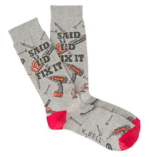 K. BELL Brand Men’s ‘SAID I’D FIX IT’ Socks With TOOLS - Novelty Socks for Less