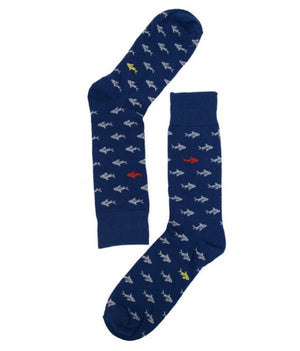 Parquet Brand Men’s Socks BLUE WITH SHARKS - Novelty Socks for Less